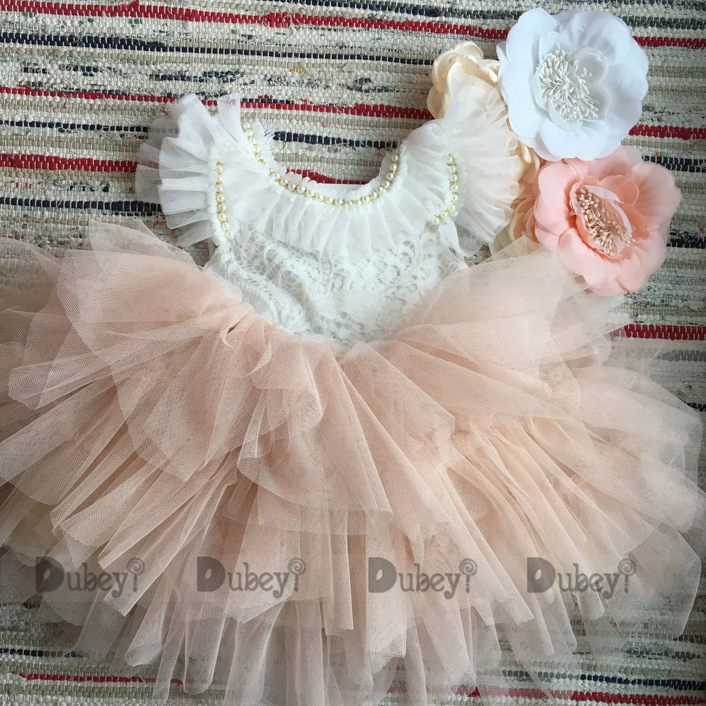 Spanish Toddler Girls Beading Dress for Baby Baptism Dress Birthday Kids Flutter Sleeve Tutu Princess Vestido Clothing