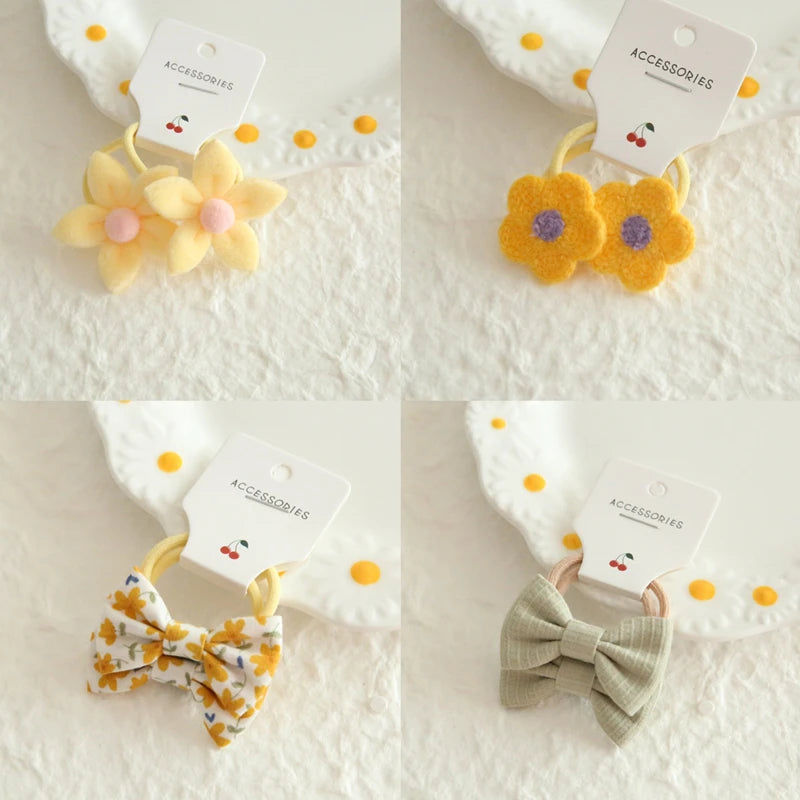 AITOUSHI Girls' Elastic Hair Bow Ties - Cotton Printed Hair Rope