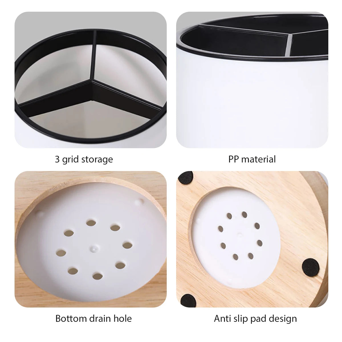 Cubo de almacenamiento de vajilla de cocina, soporte para utensilios, escurridor de cubiertos, estante de almacenamiento de palillos y cucharas de plástico, desmontable con 3 divisiones