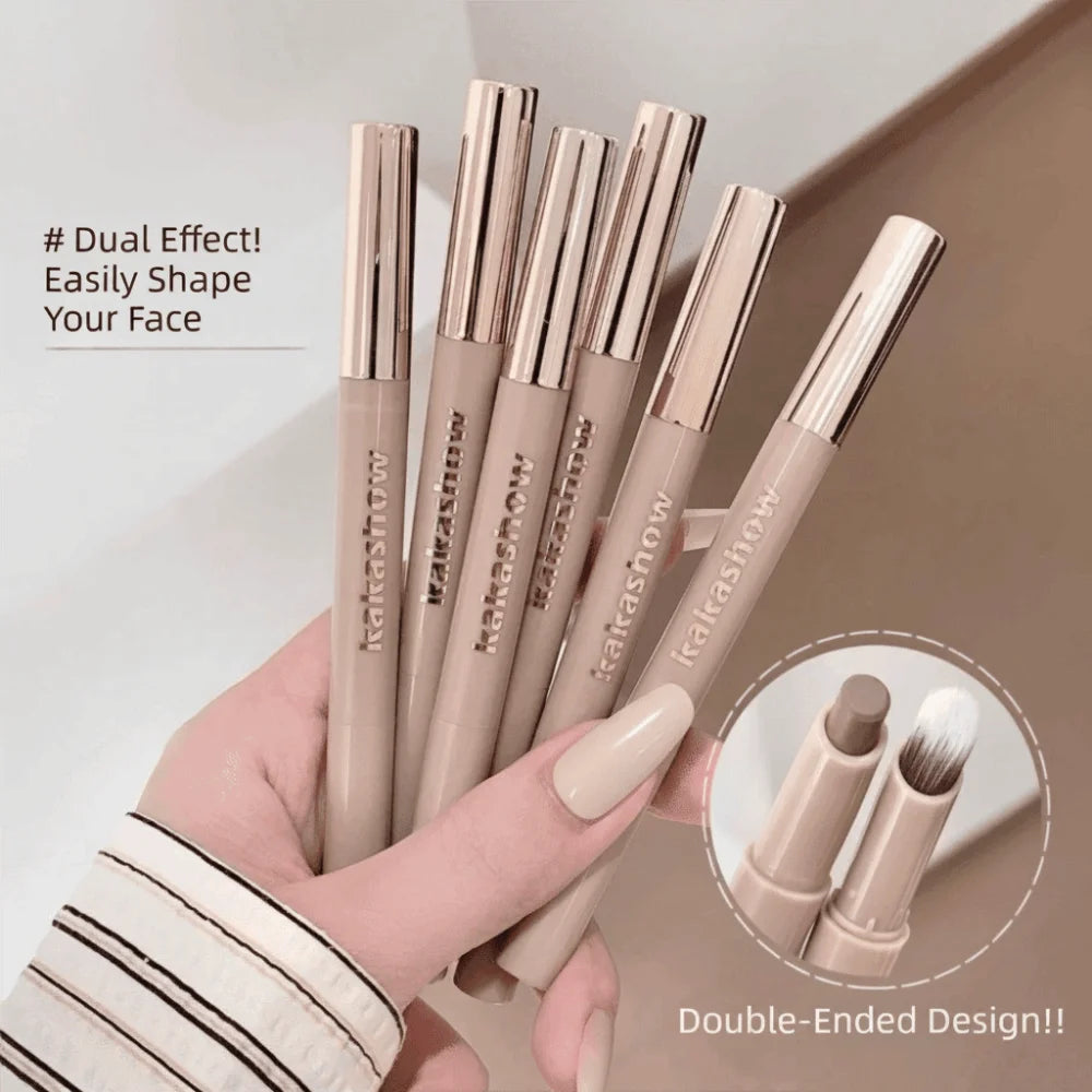 Long Lasting 3D Contouring Pen Waterproof Cream-Textured Facial Contour Stick 2in1 Design With Brush Nose Shadow Contour Pen