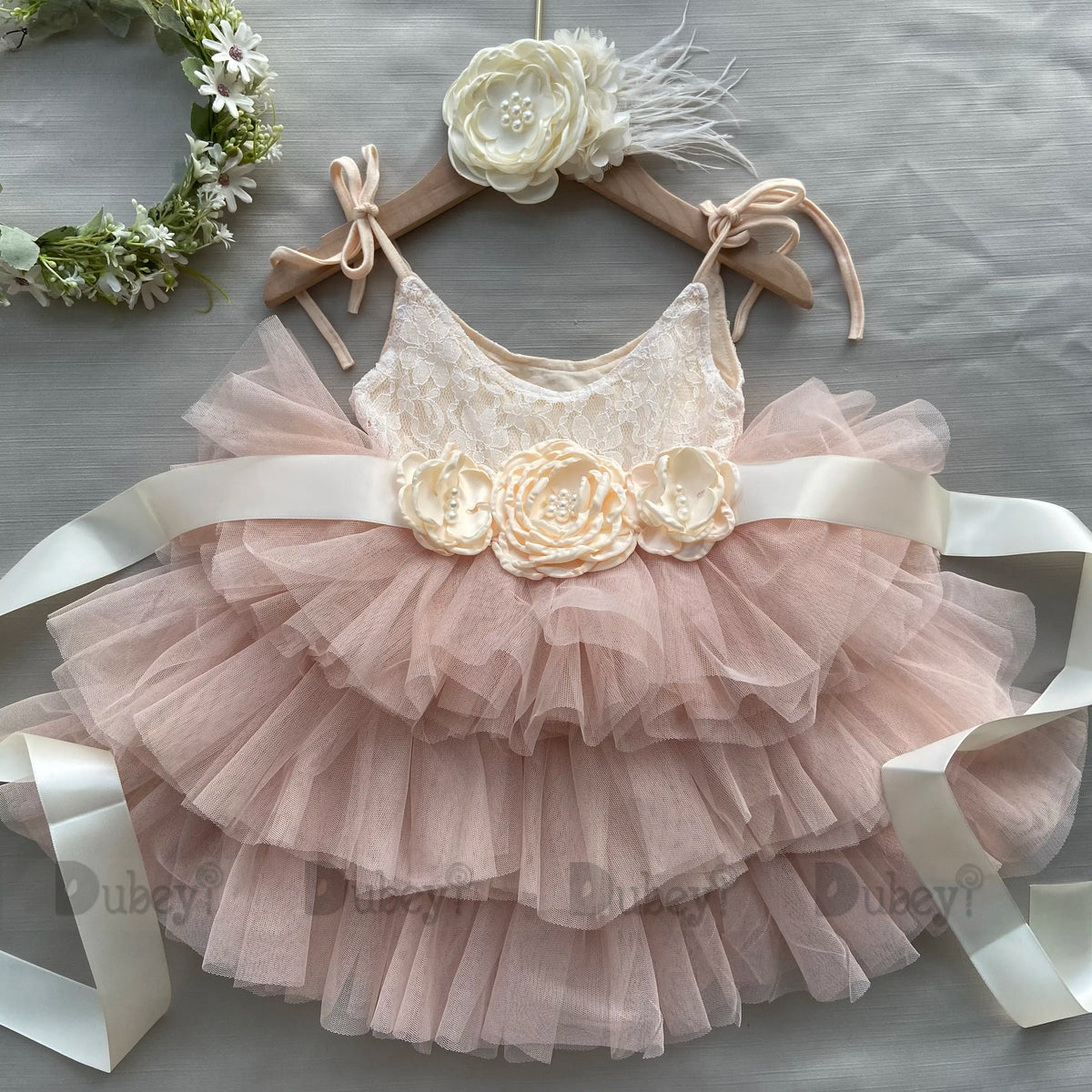 Toddler Baby Girls 1st Birthday Dress for Kids Flowers Girls Wedding Costume Belt Headband 3pcs Outfit Set Child Princess Gown