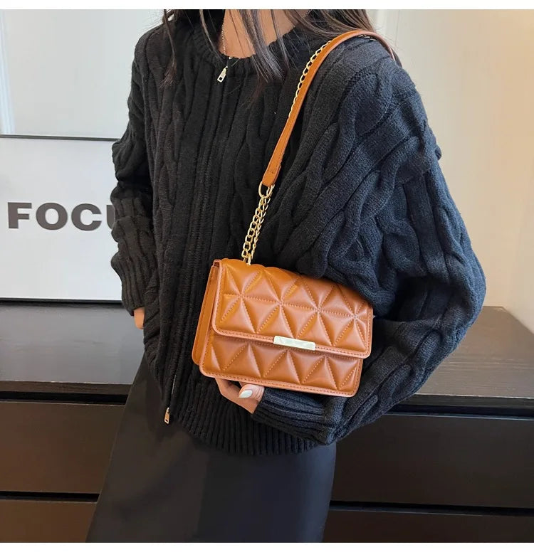 Women Quilted Chain Crossbody Bag Fashion Small Square Shoulder Purse Multi Color Casual Daily Handbag
