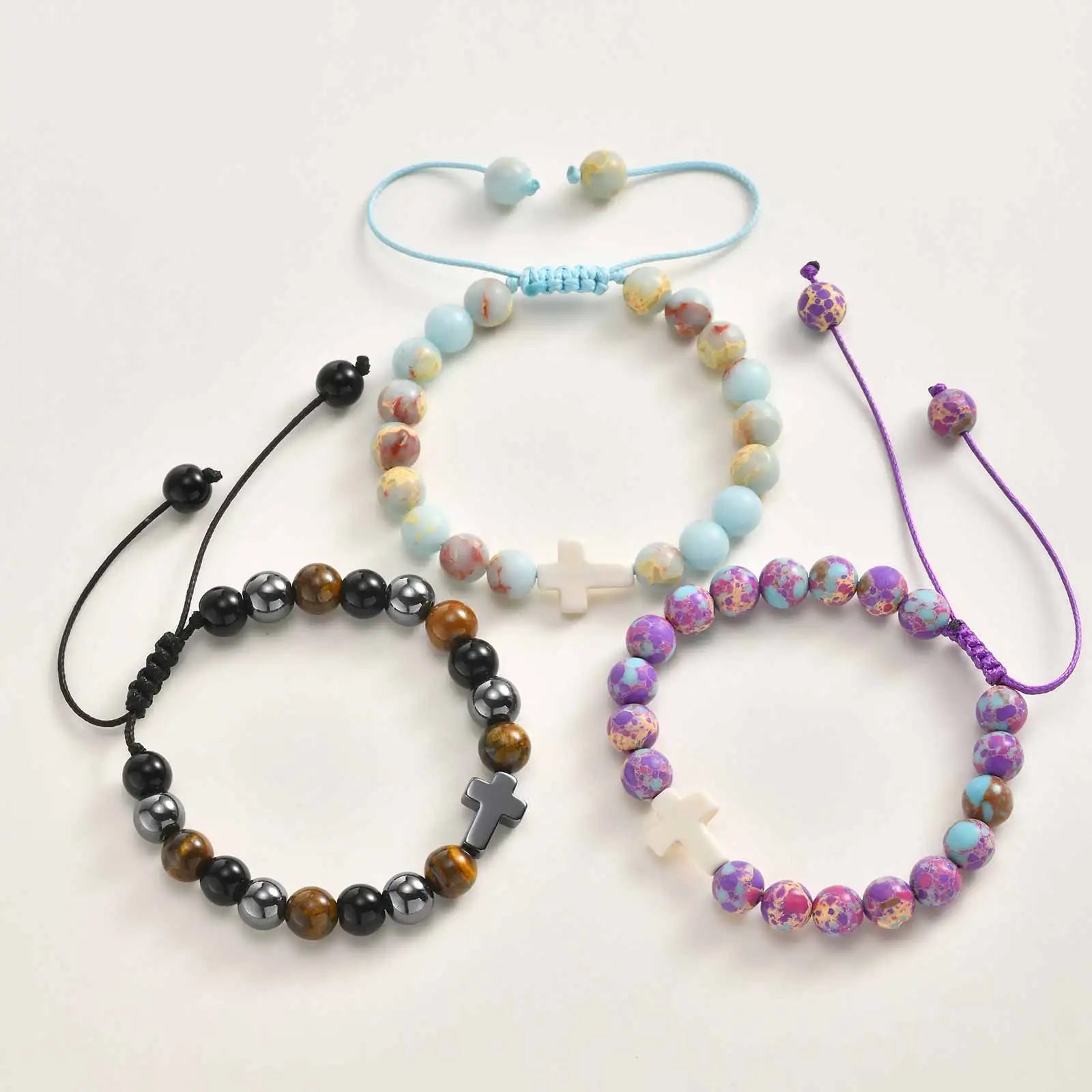 Cross Bracelet For Women'S Adjustable Christian Baptism Religious Natural Stone Beads Bracelet Jewelry For Daily Wear Easter