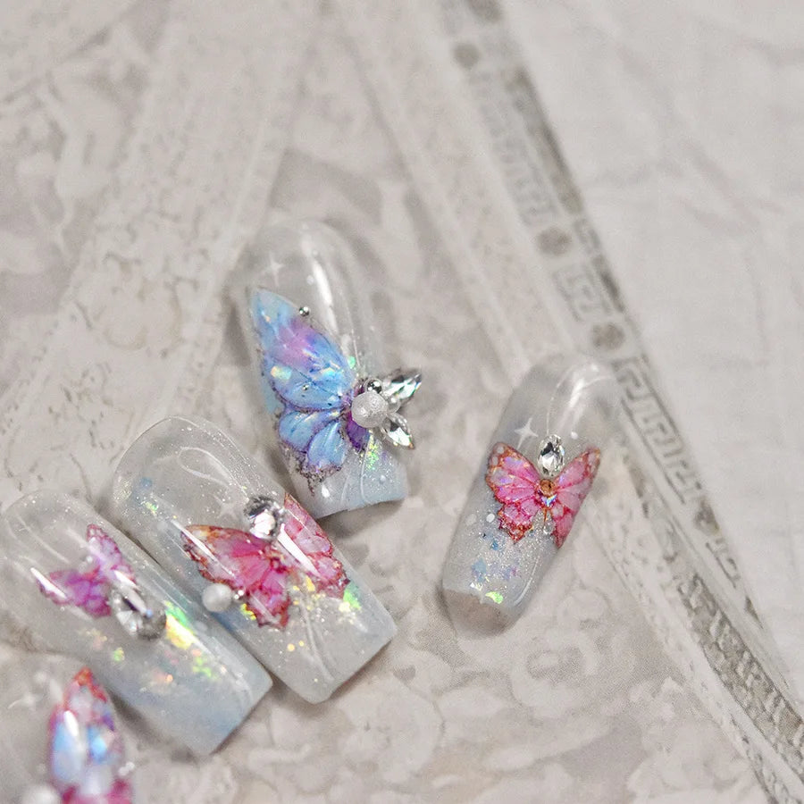1pcs 5D Luxury Kawaii Butterfly Nail Stickers Japanese Glitter Shell Aurora Nail Art Decorations Decals DIY Manicure Slider Foil