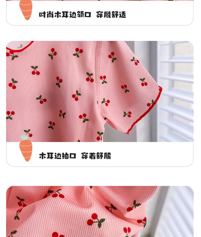 Girls Sweet Summer Style 2PCS SETS kids' sets and outfits Roupas Infantil Menina Short Sleeve T-Shirt and Shorts
