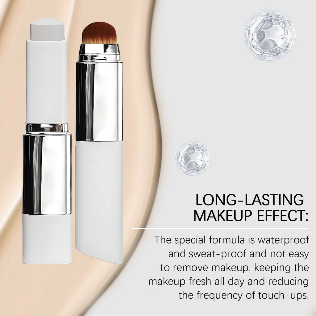 Color Changing Foundation Stick with Makeup Brushes 2 in 1 Lasting Waterproof Matte Finish Lightweight High Coverage Makeup Base