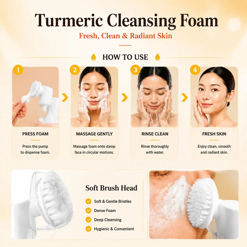 Turmeric Kojic Acid Facial Cleanser Refreshing Moisturizing VC Cleansing Mousse Gentle Cleaning Oil Control Brighten Skin Tone