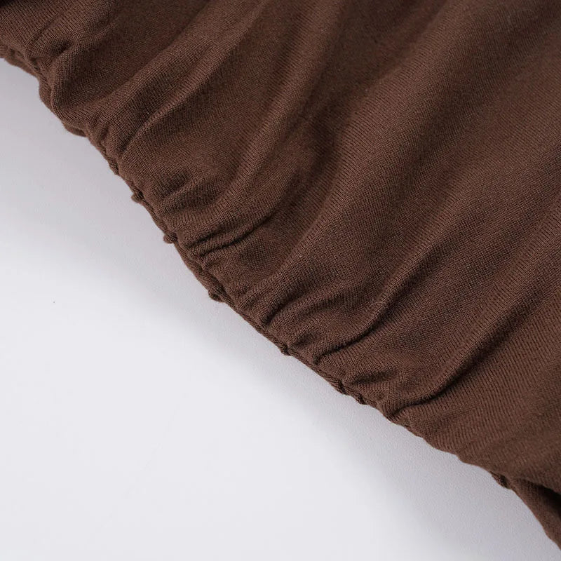 Sexy Off-the-shoulder Pleated V-neck T-shirt Women's Slim-fit Solid-color Top with Metal Buttons