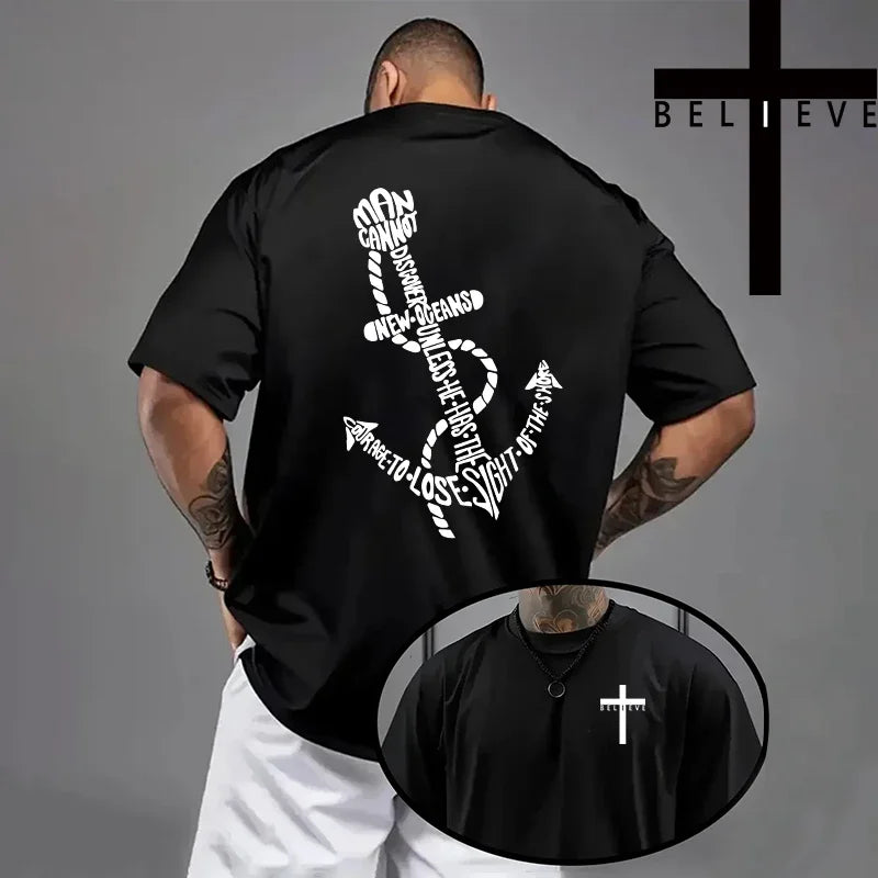 Men's Jesus Cross Print T-Shirt - Casual Short Sleeve Cotton Tee