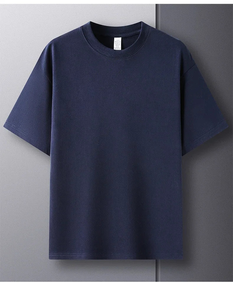 100% Pure Cotton Summer High-end Brand Men's Short Sleeve Round Neck Fashionable Style Half Sleeved Top Breathable T-shirt