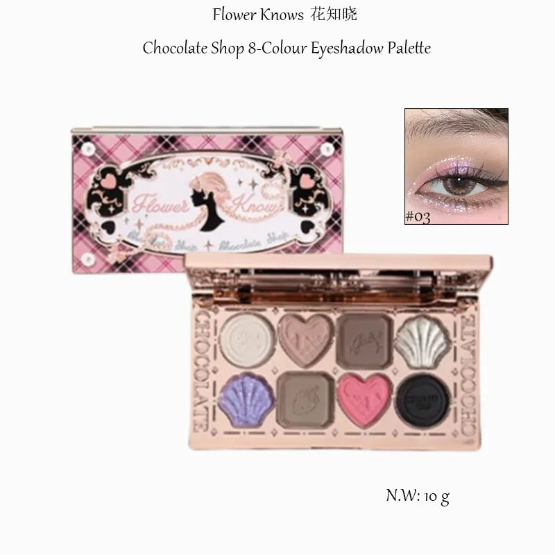 Flower Knows Eyeshadow Palette Cupid Chocolate Shop Swan Balllet Shimmer Matte Velvet Smooth &Highly Pigmented Long Lasting 10g