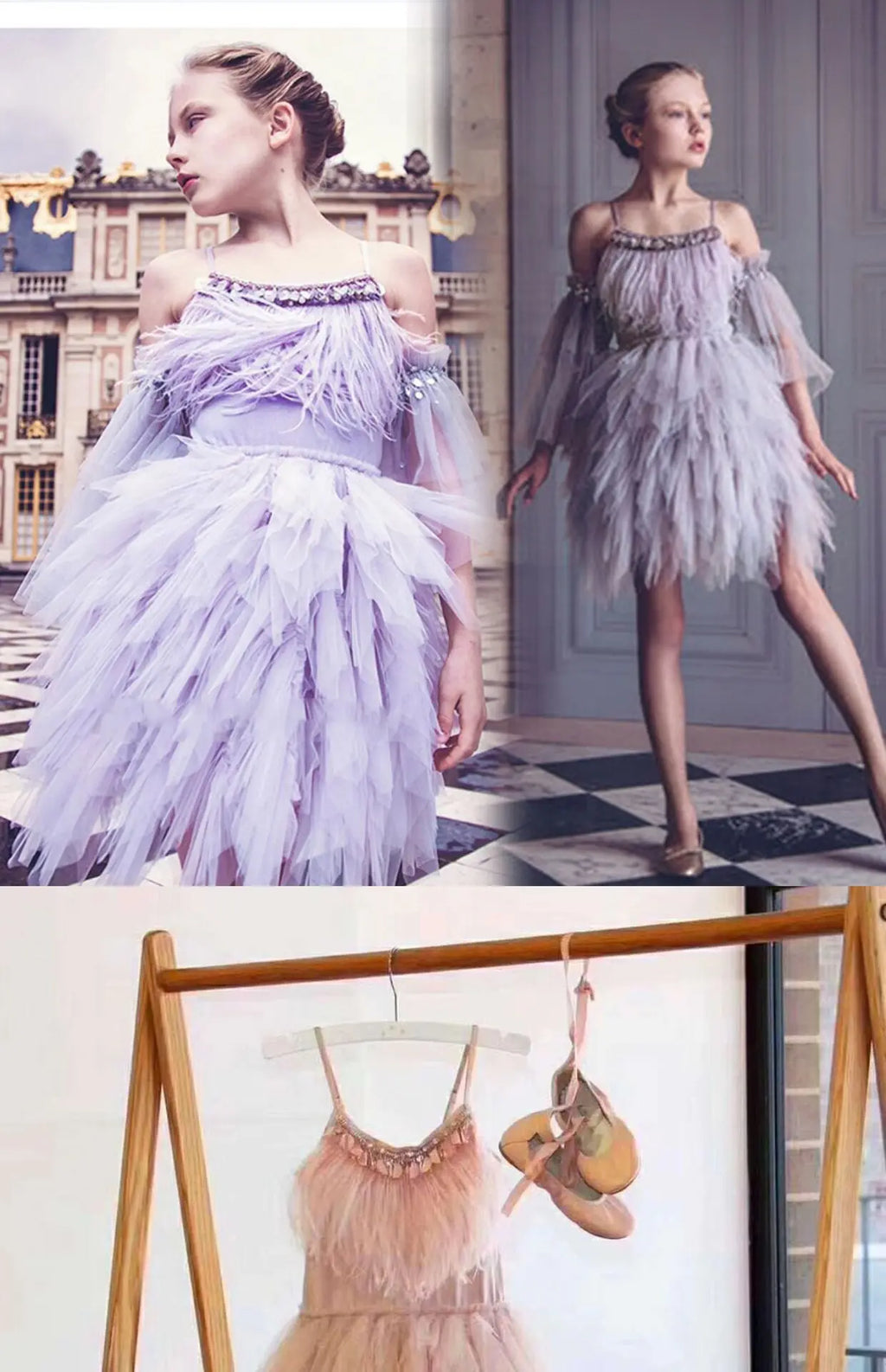 High-end Girls Tutu Dress 2026 New Summer Kids Sequin Flower Feather Slip Dresses Little Girls Princess Performance Dress