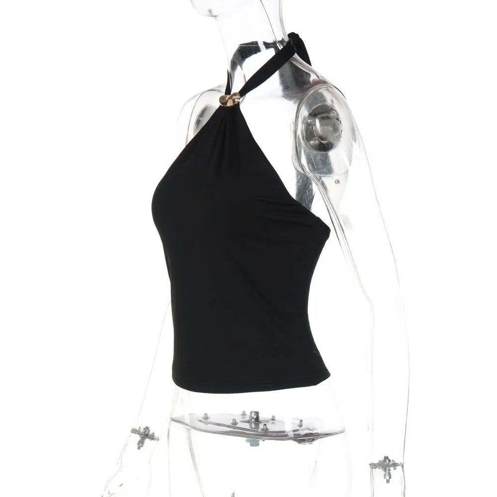 Sexy Versatile Halter Top Solid Color Camisole Style Lace Up Top Slim Fit Sleeveless Tank Top Women Summer Wear