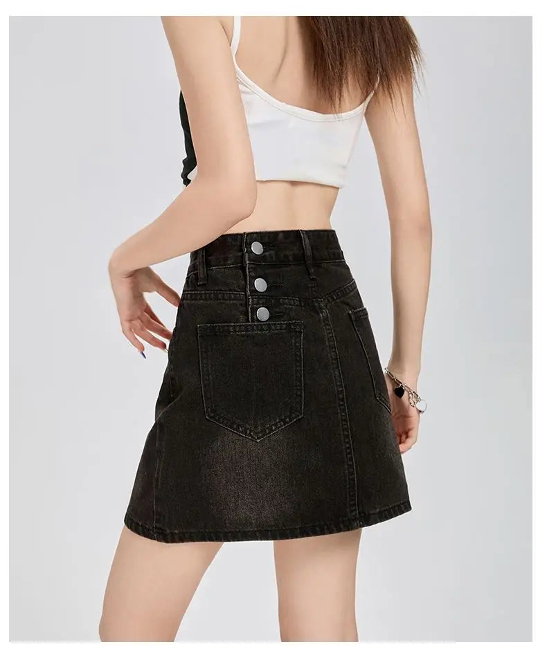 Harajuku Denim Plaid Skirt Women Sexy Multiple Pockets Mini Skirts Vintage Y2K New Fashion 2025 Lady Casual Versatile Streetwear