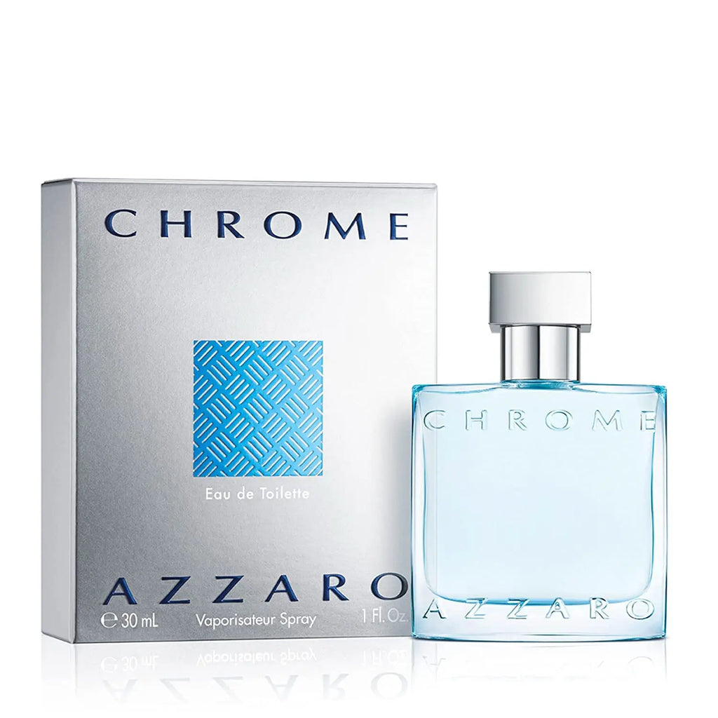 Azzaro Chrome Eau De Toilette For Men Lemon Bergamot Sea Salt Clean Aquatic Woody Aroma Long Lasting 30ml Light Blue Bottle Perfect Summer Holiday Father's Day Minimalist Men's Perfume Gift