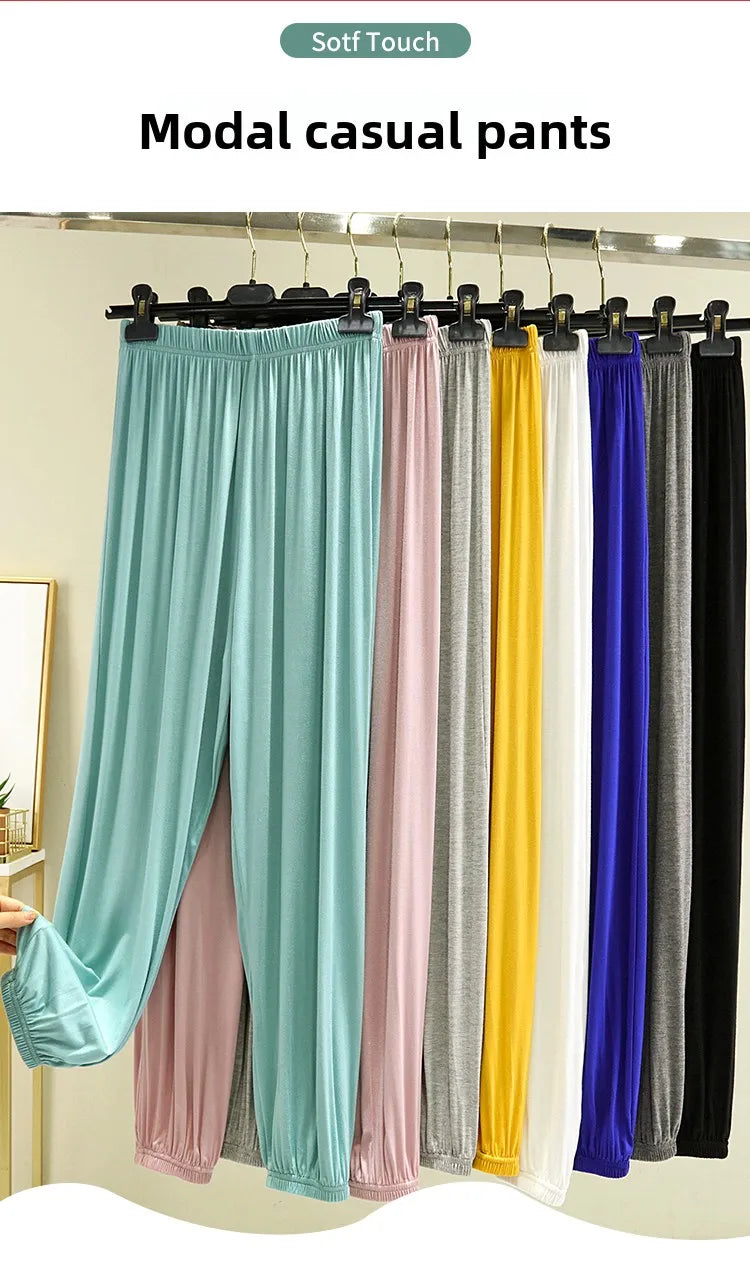 Loose Modal Women's Summer High Waist Wide Leg Pants Comfortable Casual Thin Sleepwear Mosquito Repellent  Color Trousers
