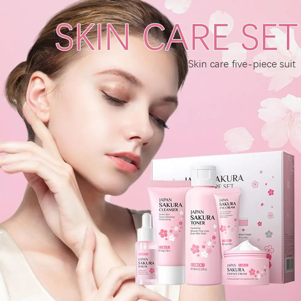 LAIKOU Sakura Skin Care Set - Facial Cleanser, Toner, Serum, Cream