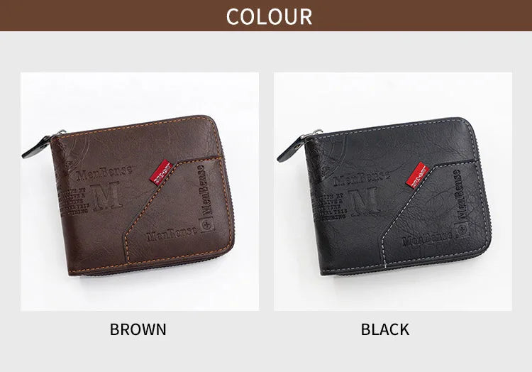 New Men Zipper Wallets Short Card Holder Vintage Male Wallet High Quality PU Leather Classic Coin Pocket Wallet For Boys