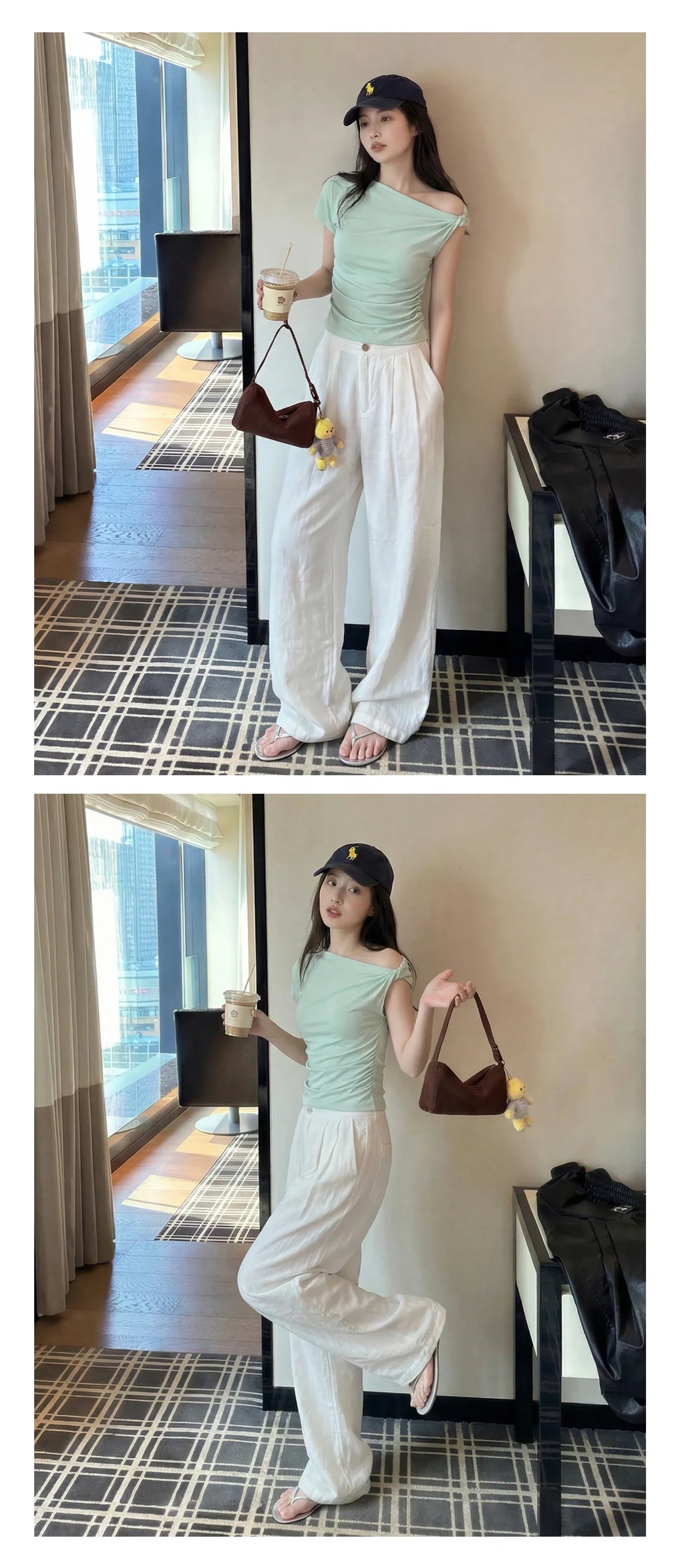 White Diagonal Shoulder Short Sleeve Crop Top 2026 Summer Solid Waist Pleated Women T-shirt Korean Style Minimalist Slim Tee