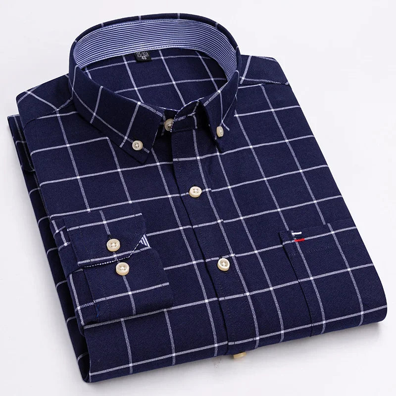 Pure Cotton Oxford Mens Shirt Long Sleeve Casual Plain Solid Regular Fit Classic Dress Shirt For Men