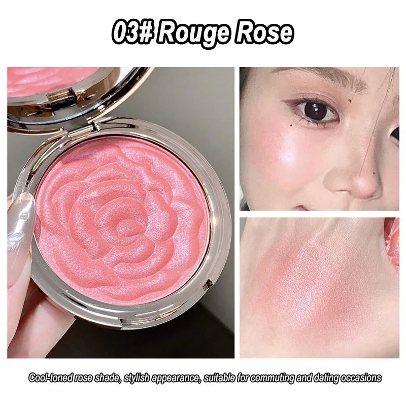 Rose Embossed Blush Powder, Shimmery Finish, Multiple Pink Shades Available, Floral Texture Design, Ideal for Daily Face Makeup