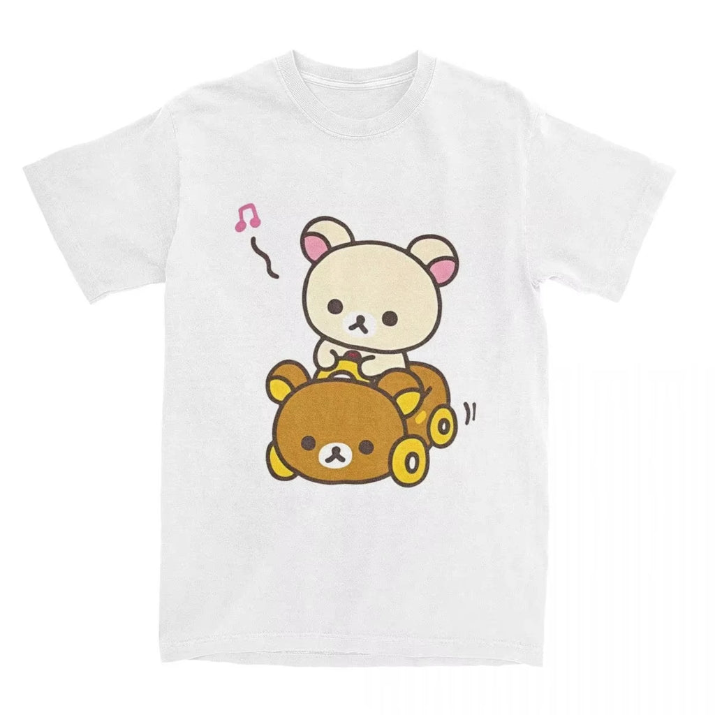 2026 NEW Car Drive Rilakkuma T-Shirt for Men Women Hipster Cotton Tee Shirt O Neck Short Sleeve T Shirt Plus Size Clothing