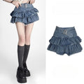 Double Layer Ruffle Two Piece High Waist Mini Tiered Cake Denim Skirt Thin Anti Slip Design