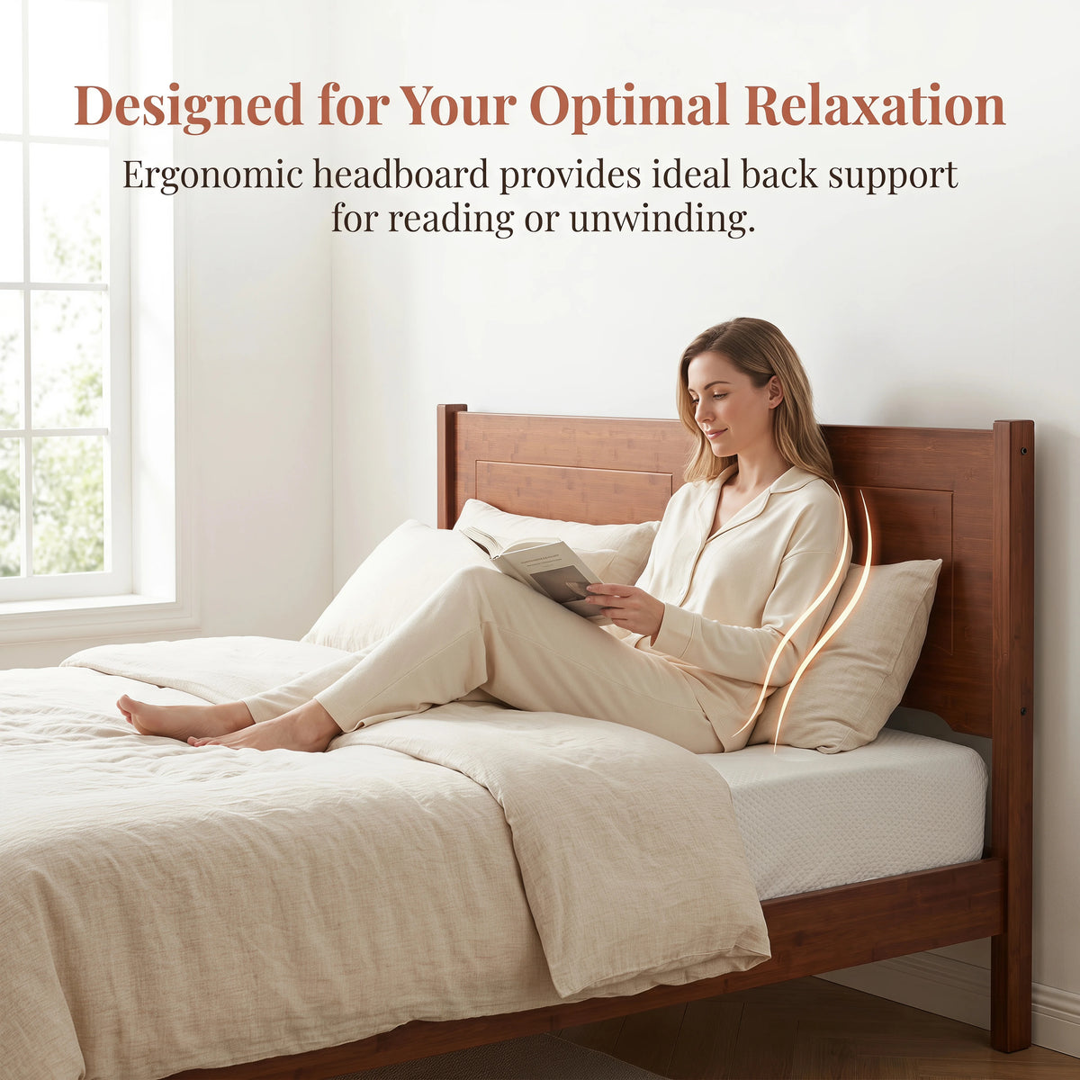 Premium Bamboo Bed Frame – 800LBS Capacity, No Box Spring, Quiet & Durable, Ideal for Couples, 1.6m & 2.0m Sizes Available