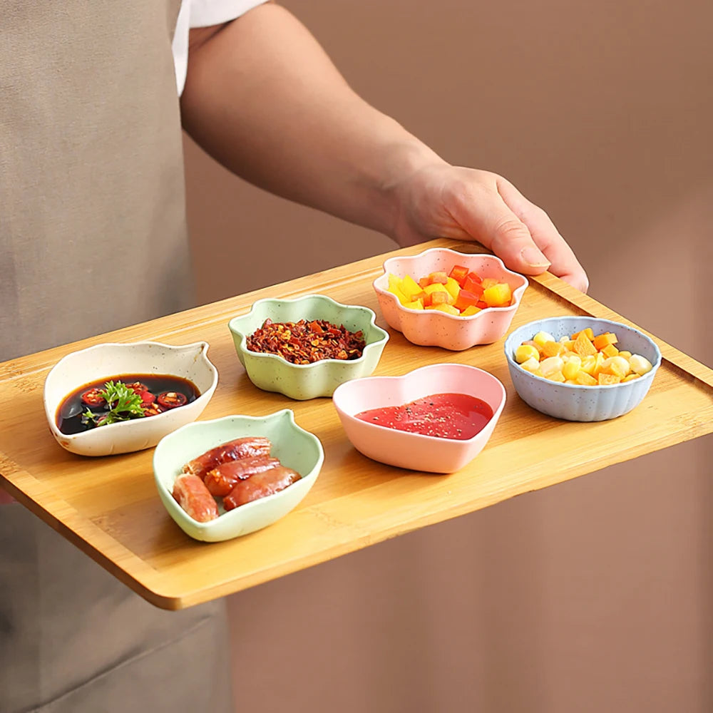 6PCS Wheat Straw Seasoning Dish Household Kitchen Creative Dipping Snack Dish Plastic Small Plate Tableware