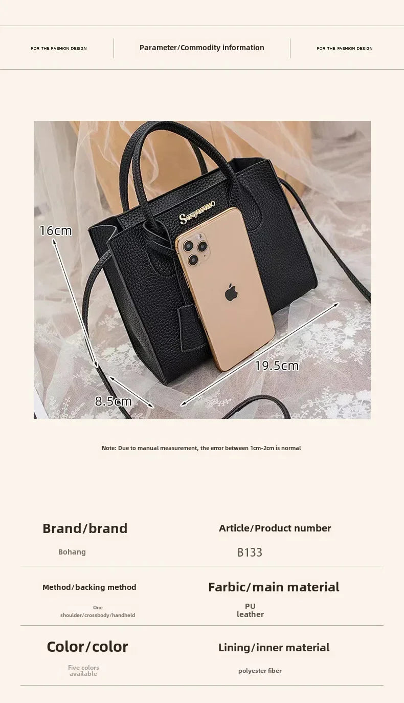 Single-shoulder Crossbody Handheld Triple-use Satchel Portable Leisure Bag Solid Color Lychee Grain Ladies Handbags ﻿