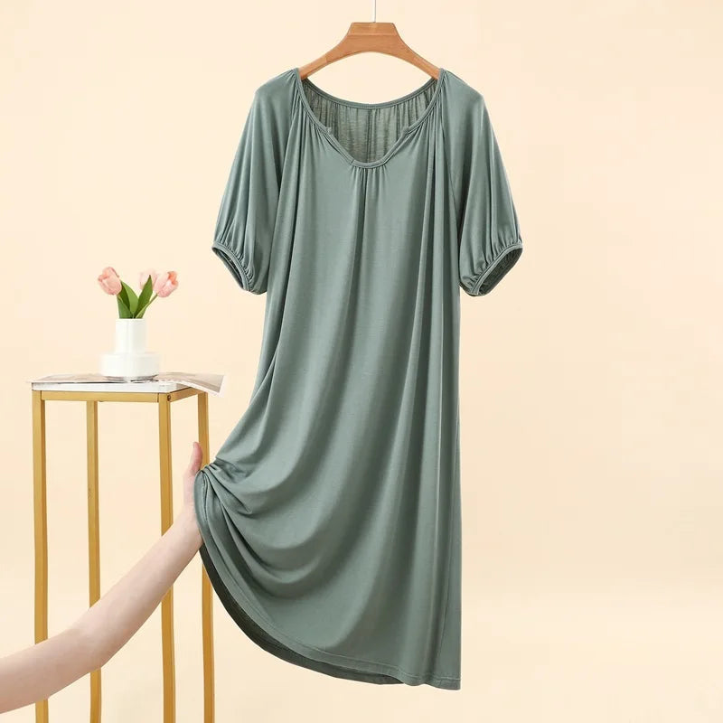 Summer New Modal Sleeveless V-neck Long Dress Women's Thin Loose plus Size Home Dress Fresh Sweet Style Outdoor Scene