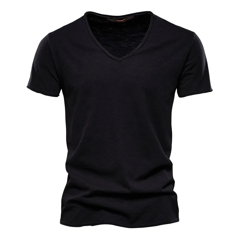 Aiopeson 100% Algodón Hombre Cuello V Camiseta Ajustada de Confort Premium Casual