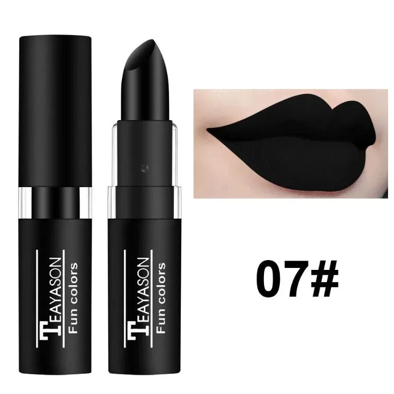 12 Colors Nude Lipstick Matte Velvety Vampire Makeup Punk Black Lip Gloss Smooth Waterproof Lasting Durable Dark Paint Cosmetics