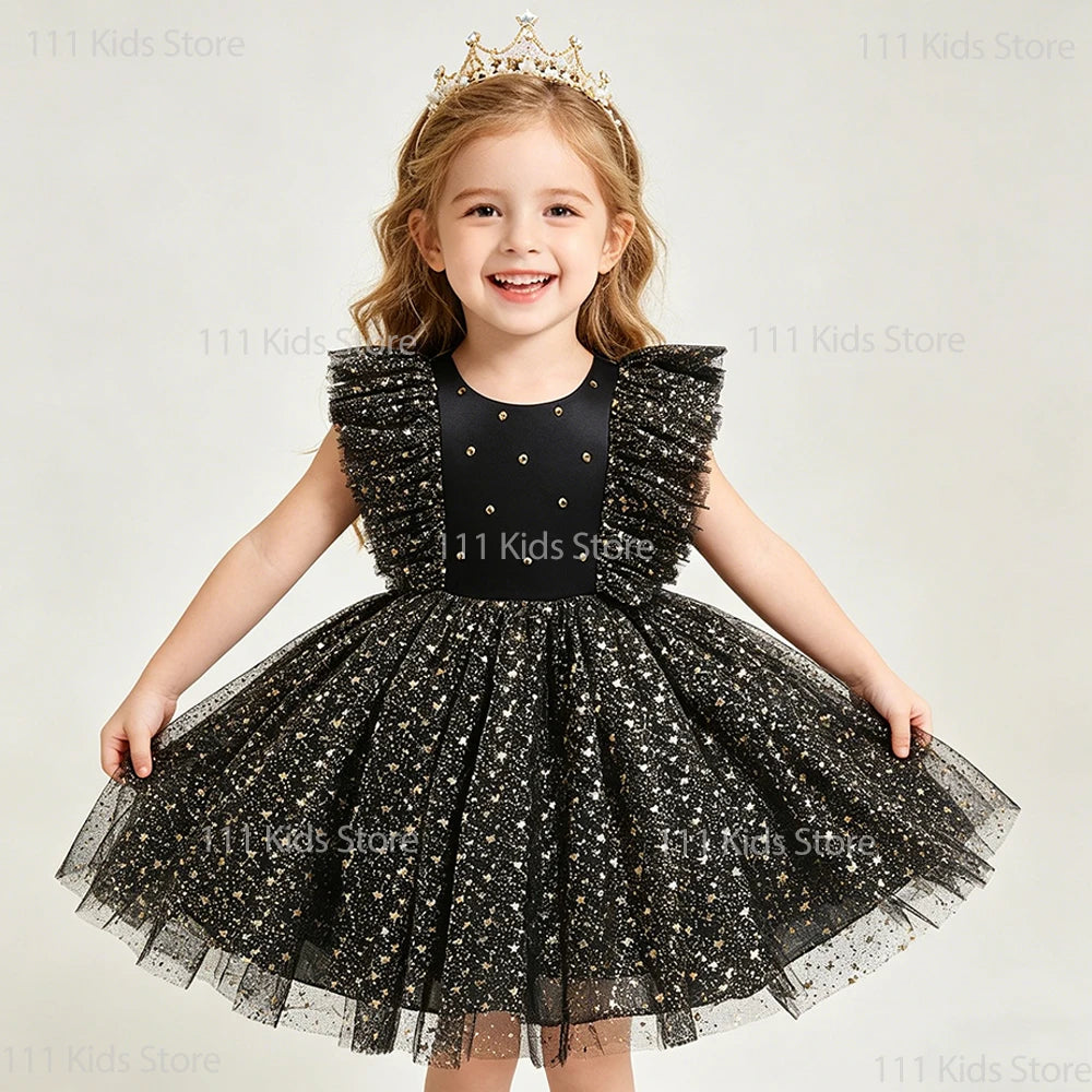 Children Summer Dresses Star Sequin Princess Dress Toddler Girls Puffy Mesh Wedding Dress Luxury Evening Dress Baby Clothes 1-5Y