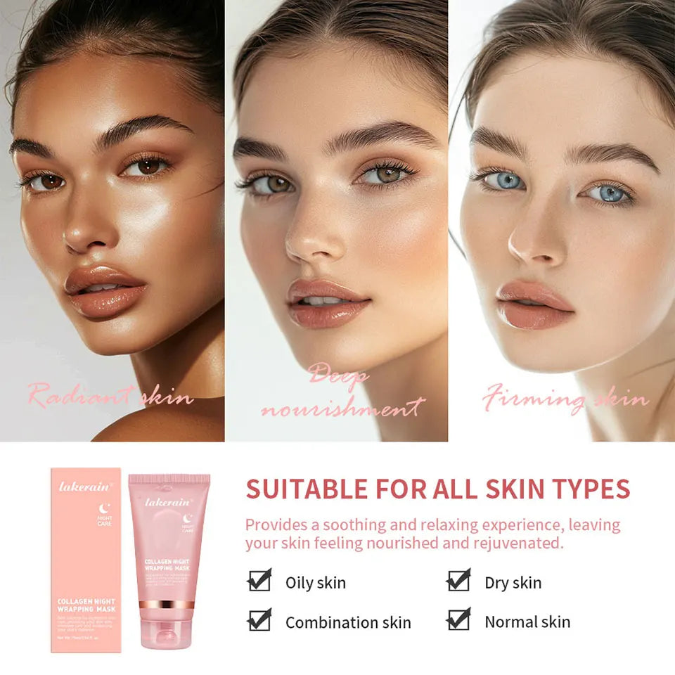 Collagen Overnight Wrapping Peel Off Facial Mask, Korean Collagen Night Wrapping Mask Deeply Hydrates Night Care Mask Cream 75ml