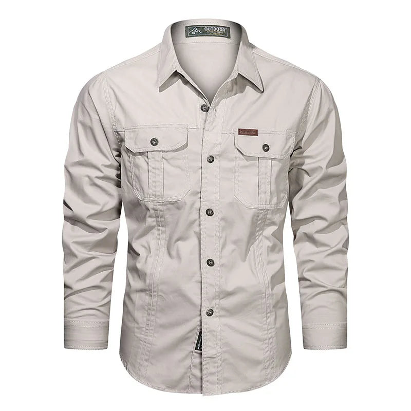 Brand Clothing Men's Cargo Shirt Long Sleeve Cotton Overshirt High Quality Casual Military Style 5XL