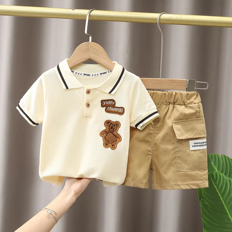 Unisex Kids Summer Cotton Two Piece Set T Shirt And Shorts Breathable Comfort Outfit