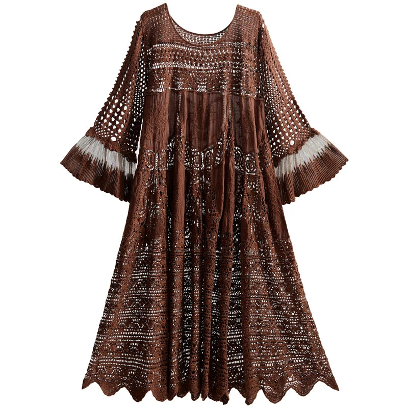 TIYIHAILEY Spring Summer Women Dresses Full Flare Sleevev Beige Loose Ladies Clothing Fashion Long Maxi 2026 New Blue Red Brown