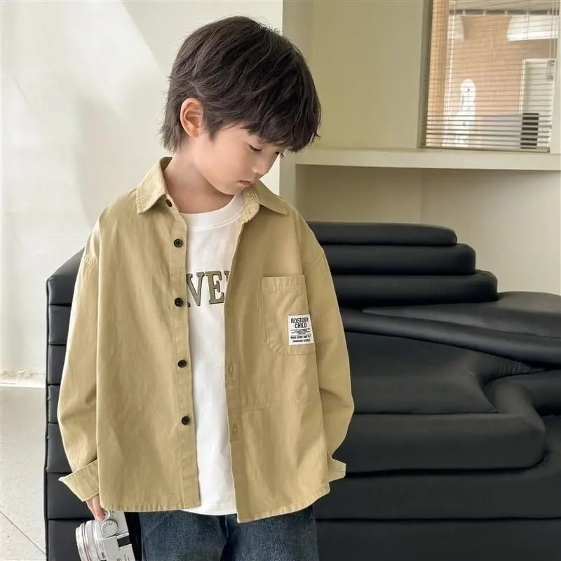 OUOBOUOKID Children's Unisex Cotton Long Sleeve Shirt - Solid Color