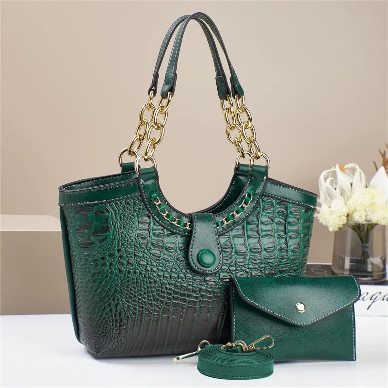 2Piece Set Chain Women's Handbag Exquisite Crocodile Patterned Purse and Handbag Elegant Women's Shoulder Crossbody Bag women