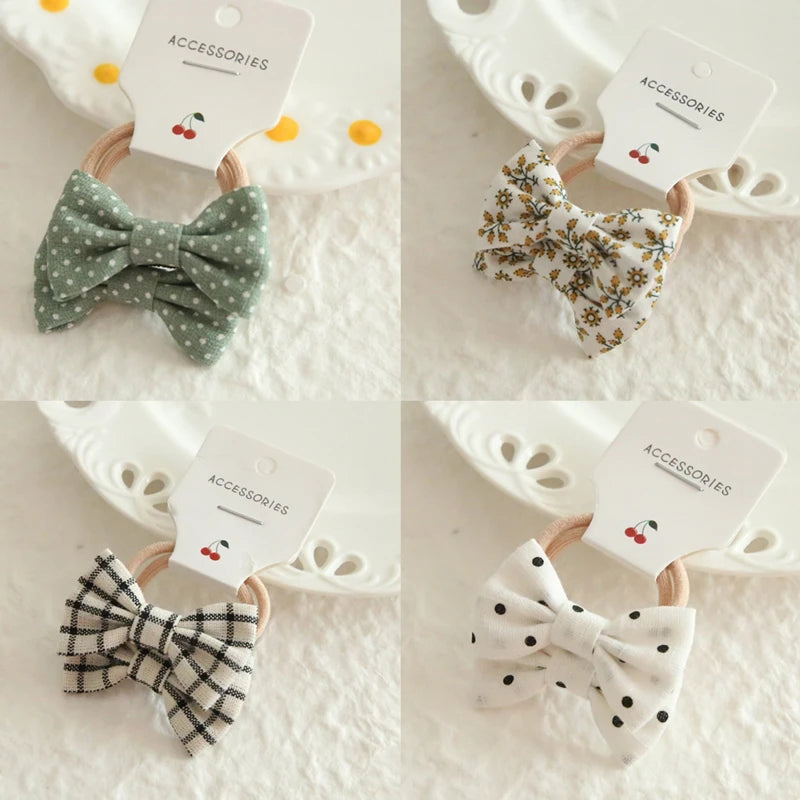 AITOUSHI Girls' Elastic Hair Bow Ties - Cotton Printed Hair Rope