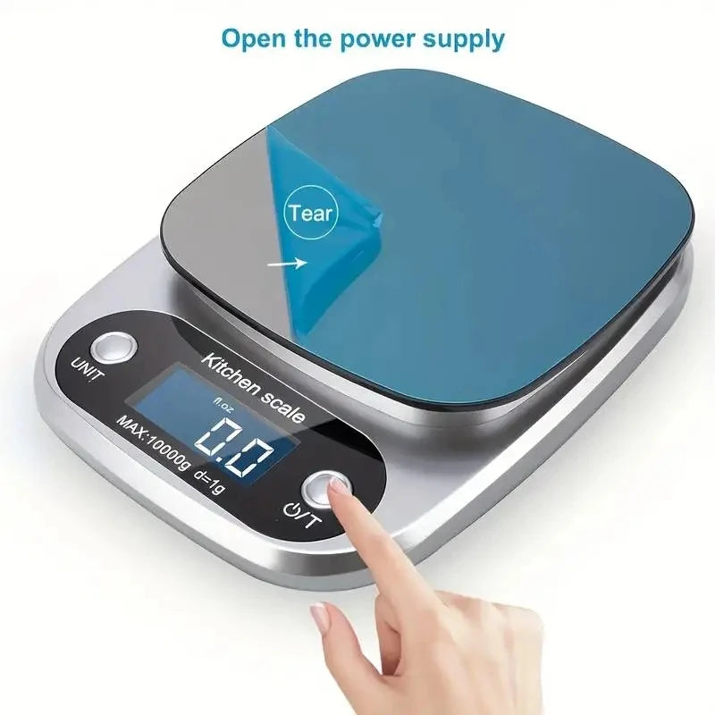 Báscula de cocina de 10 kg, báscula de cocina digital con función de tara, báscula electrónica para joyas y alimentos, pantalla LCD de acero inoxidable