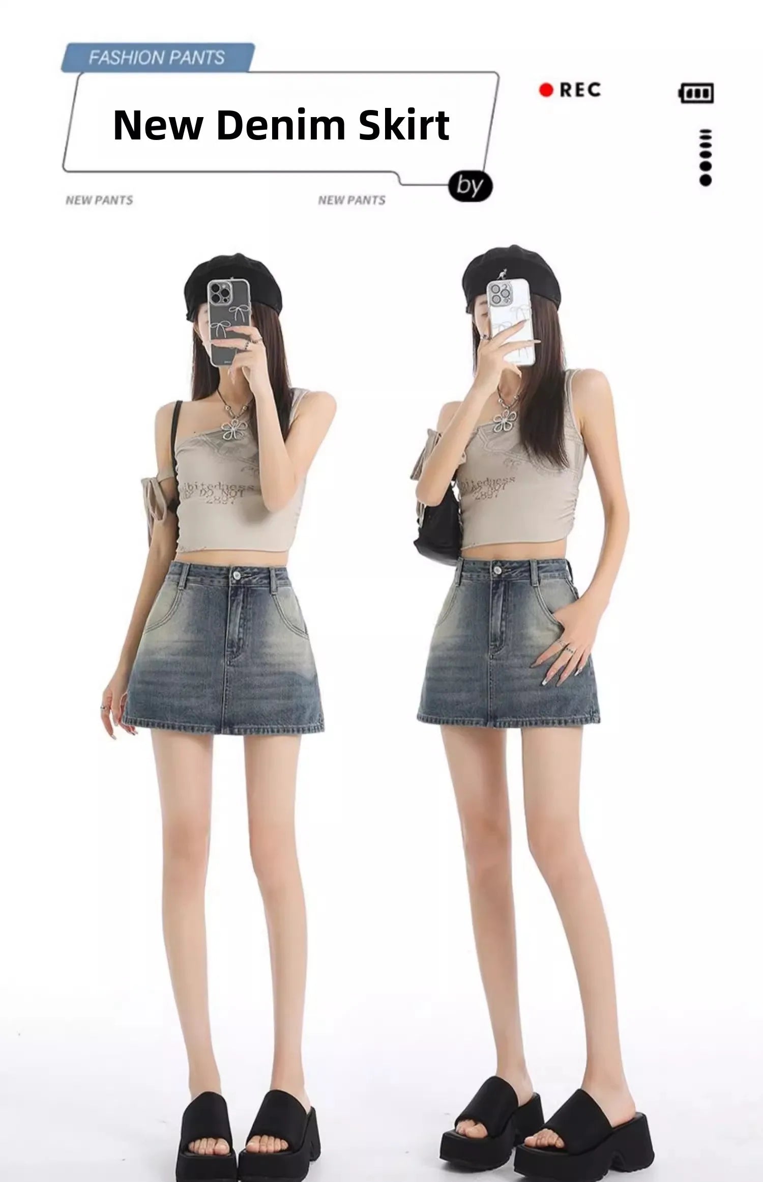 Retro American Washed Slim Fit Denim  Skirt Women Summer Hot Girl High Waist Bodycon Anti Exposure a Line Half Body Skirt