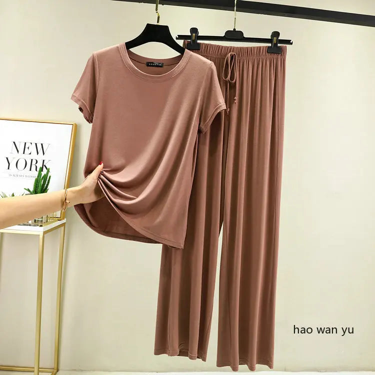 Women's Modal Pajama Set - Wide Leg Pants Casual Lounge Wear