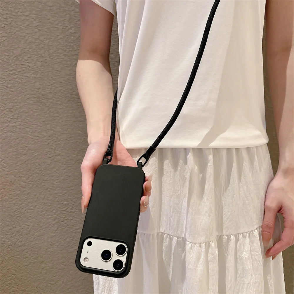 Silicone Crossbody Lanyard Case for iPhone - Shockproof Soft Cover