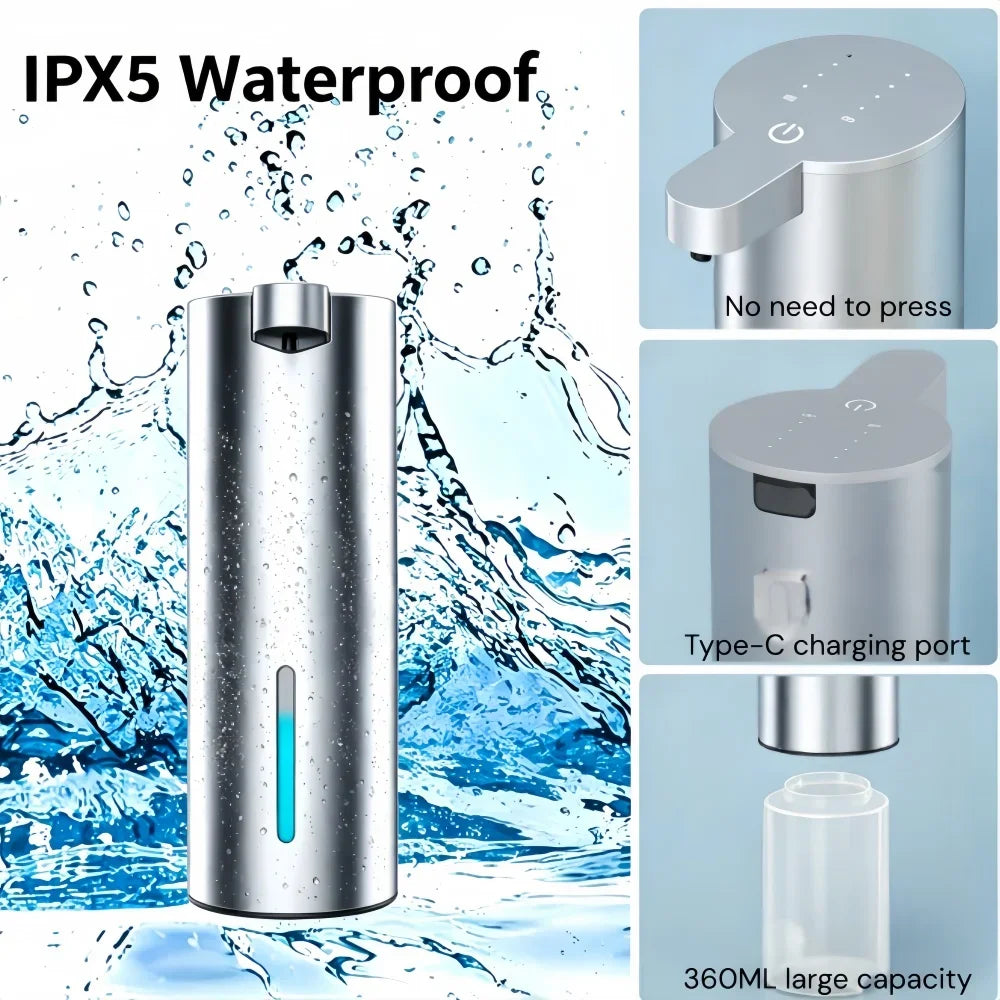 Dispensador de jabón de espuma con sensor de acero inoxidable, automático, sin contacto, infrarrojo, de pared o de escritorio para baño en casa