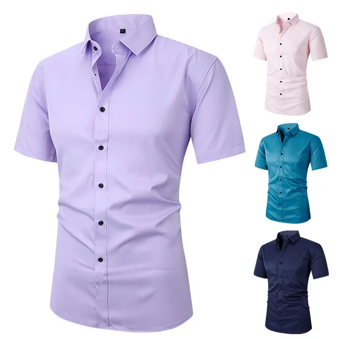Men's Long Sleeved Slim Fit Elastic Shirt and Non Ironing Black Shirt Men's Solid Color Versatile Business Inch Men's Clothing