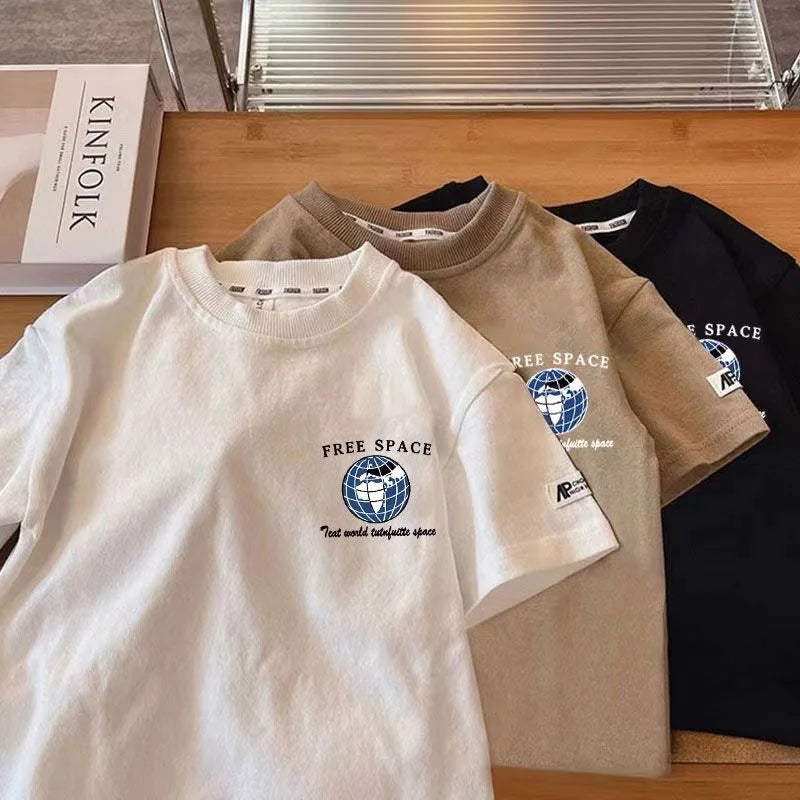 Kids Space Pattern T-Shirt Short Sleeve Crewneck Cotton Blend