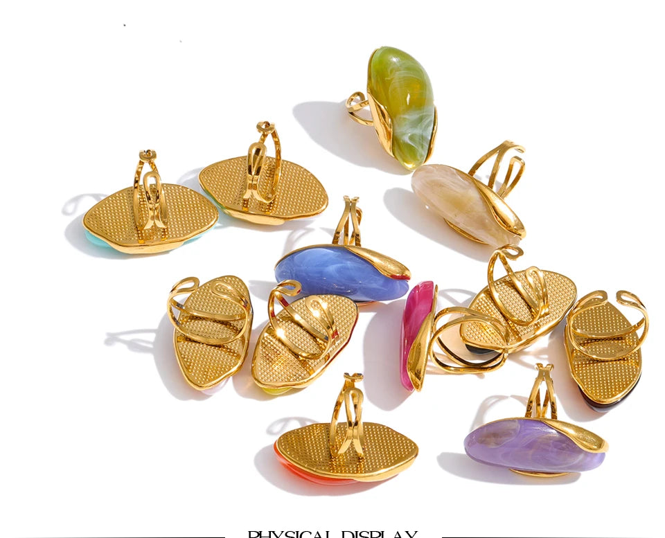 Yhpup 2026 Stainless Steel Multi-Color Resin Adjustable Ring PVD Hot Style Y2K Fashion Attractive Trend Finger Jewelry Wholesale
