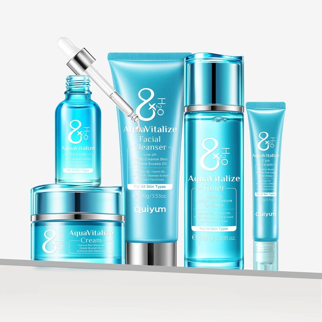 Quiyum 8X H2O AquaVitalize 5-Pcs Skincare Set Hydrating Daily Facial Care Kit Cleanser Toner Serum Eye Cream for All Skin